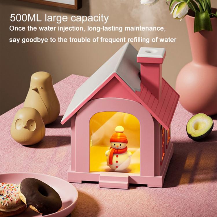 500ML Portable Mini Snow House Humidifier USB Desktop Snowman Colorful Ambient Light Air Humidifiers, Size: Rechargeable(Blue) by bashfashion