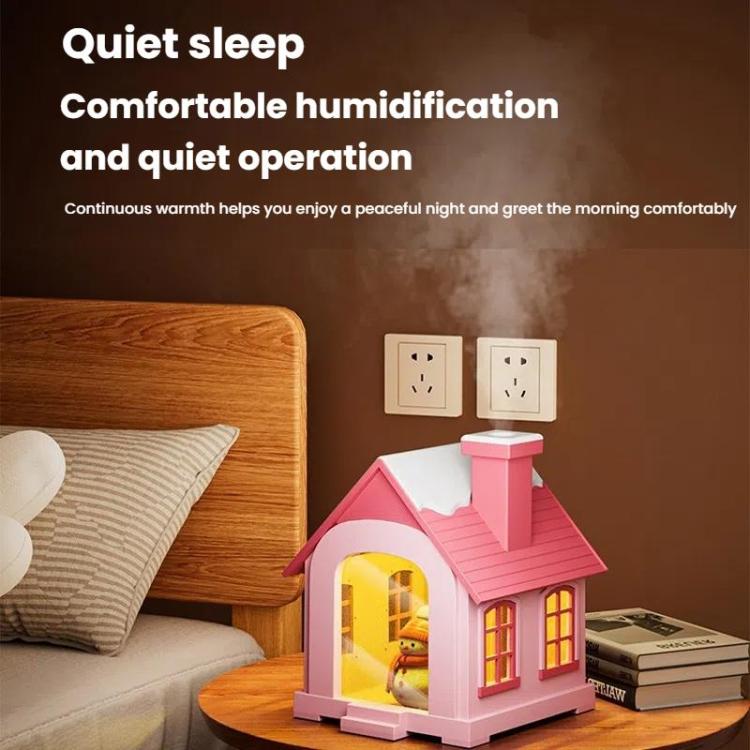 500ML Portable Mini Snow House Humidifier USB Desktop Snowman Colorful Ambient Light Air Humidifiers, Size: Plug-in(Pink) by bashfashion