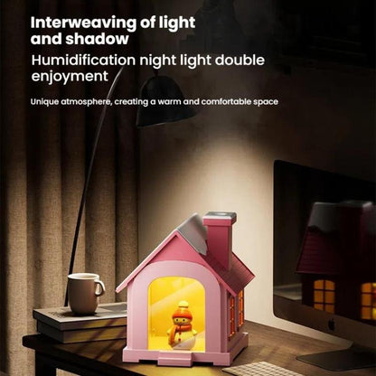 500ML Portable Mini Snow House Humidifier USB Desktop Snowman Colorful Ambient Light Air Humidifiers, Size: Plug-in(Blue) by bashfashion