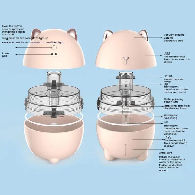 Cute Cats Portable Humidifier Mini USB Home Mute Bedroom Office Desktop Air Humidifier(Pink) by bashfashion