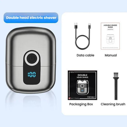 Portable Mini Dual Head Electric Shaver for Men - LCD Display, Floating Blades, Waterproof, USB-C Rechargeable(Silver) by bashfashion