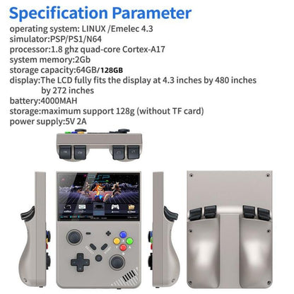 R43 Pro Handheld Game Console 4K HD 4.3-Inch Screen Home Portable Video Game Player, Spec: Translucent Black 64G by bashfashion