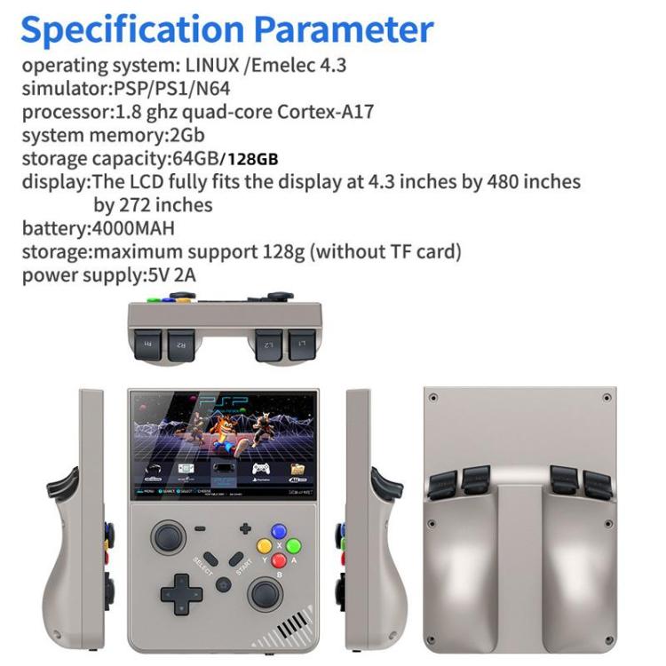 R43 Pro Handheld Game Console 4K HD 4.3-Inch Screen Home Portable Video Game Player, Spec: Gray 128G by bashfashion