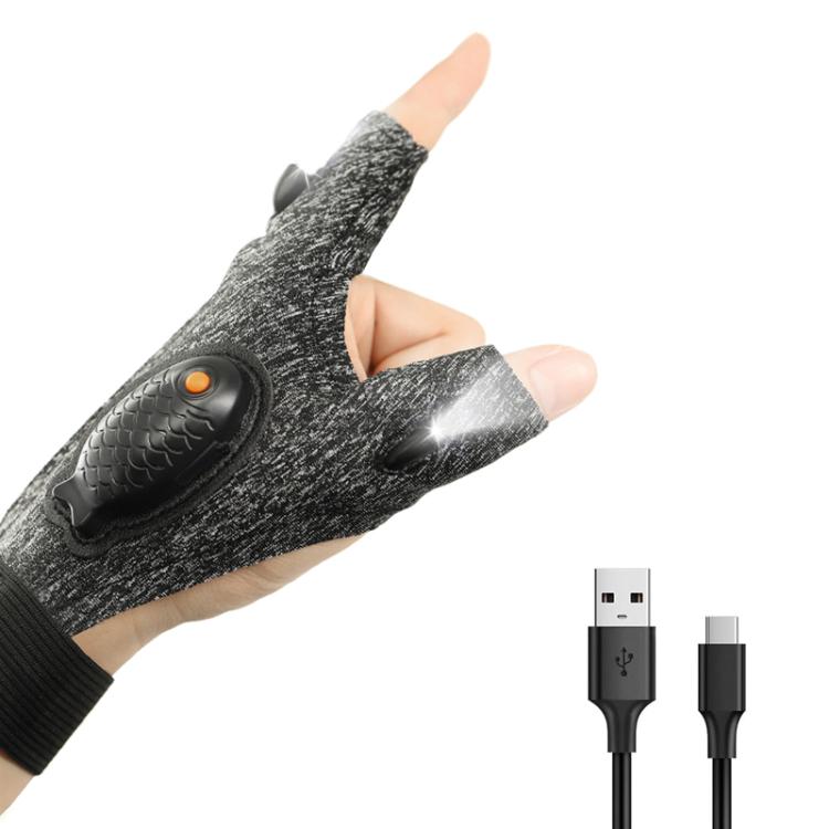 Night Riding Lighting Car Repair Fish Rechargeable LED Light Gloves, Style: Sisal Gray-Left Hand by bashfashion