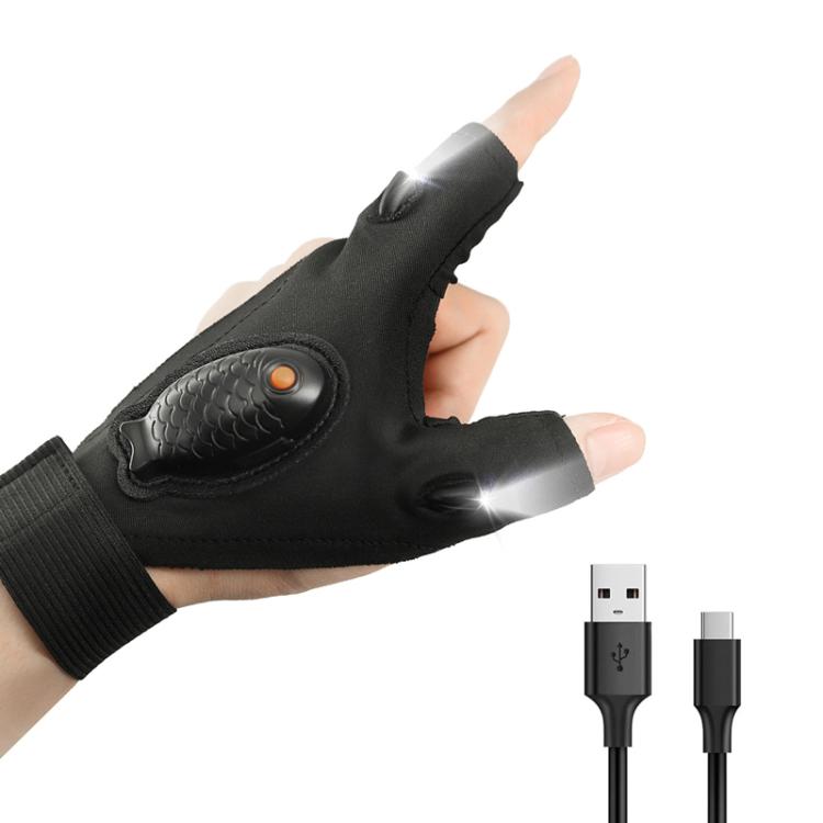 Night Riding Lighting Car Repair Fish Rechargeable LED Light Gloves, Style: Black-Left Hand by bashfashion