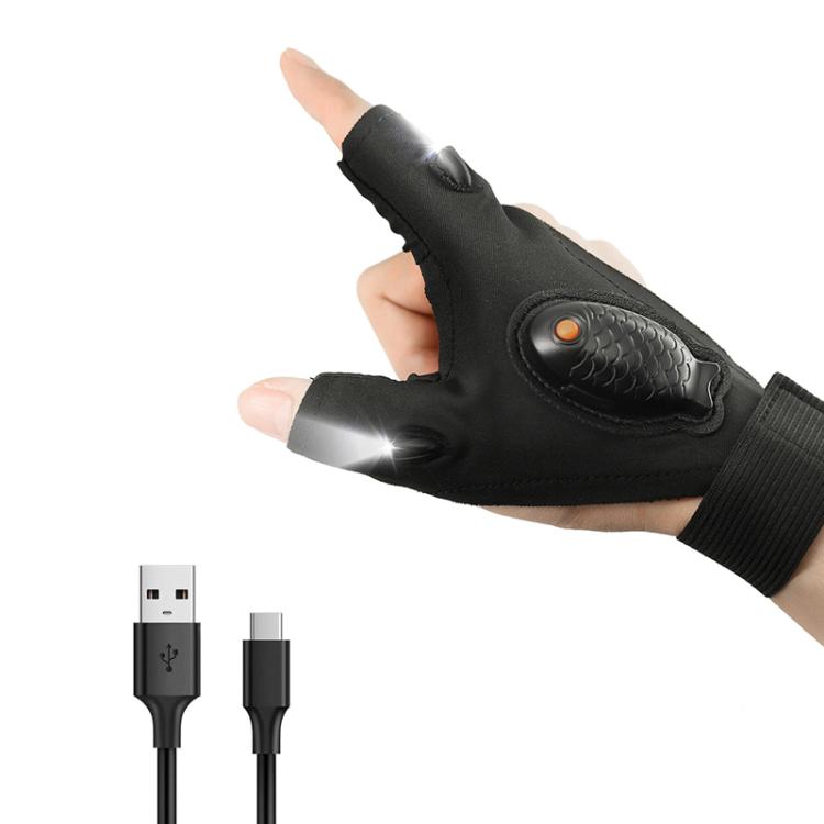 Night Riding Lighting Car Repair Fish Rechargeable LED Light Gloves, Style: Black-Right Hand by bashfashion