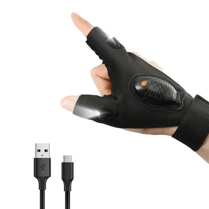 Night Riding Lighting Car Repair Fish Rechargeable LED Light Gloves, Style: Black-Right Hand by bashfashion
