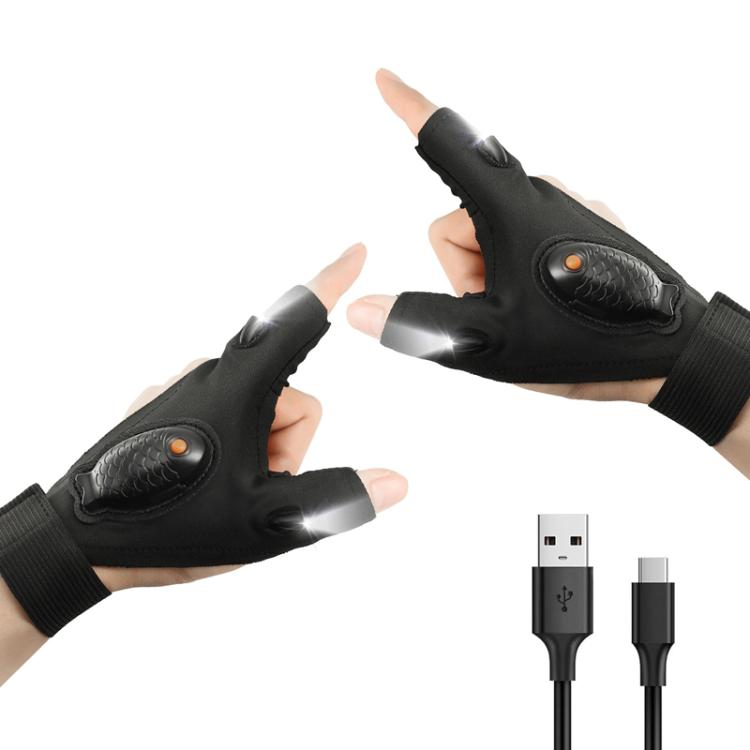 Night Riding Lighting Car Repair Fish Rechargeable LED Light Gloves, Style: Black-Left And Right Hand by bashfashion
