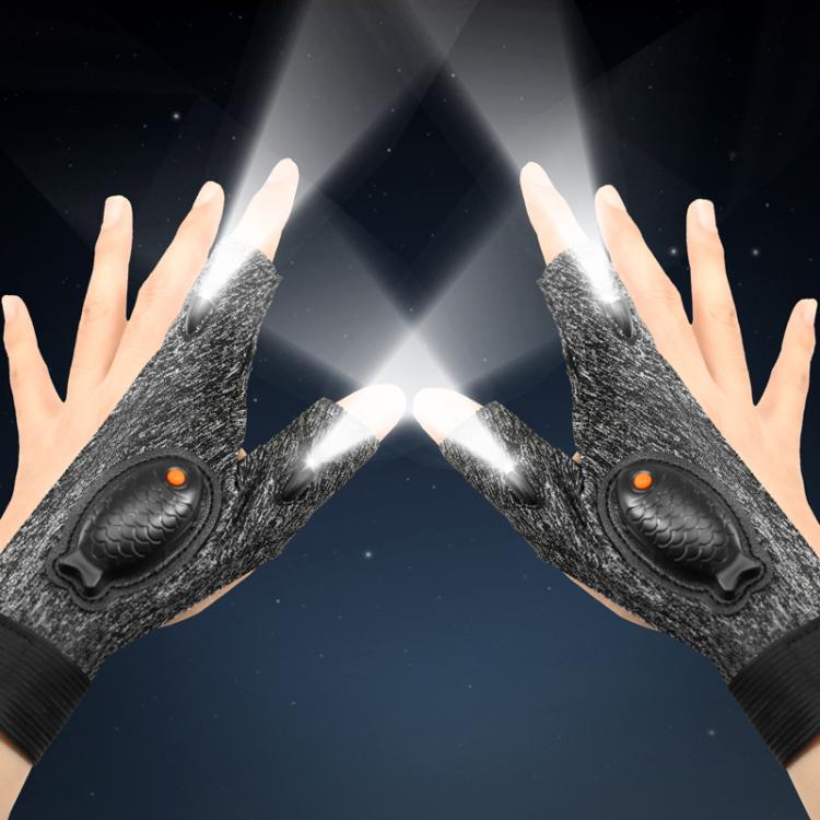 Night Riding Lighting Car Repair Fish Rechargeable LED Light Gloves, Style: Black-Right Hand by bashfashion