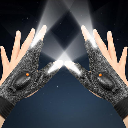 Night Riding Lighting Car Repair Fish Rechargeable LED Light Gloves, Style: Black-Right Hand by bashfashion