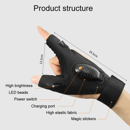 Night Riding Lighting Car Repair Fish Rechargeable LED Light Gloves, Style: Sisal Gray-Left Hand by bashfashion