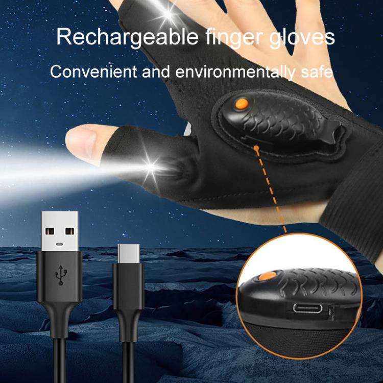 Night Riding Lighting Car Repair Fish Rechargeable LED Light Gloves, Style: Black-Left Hand by bashfashion