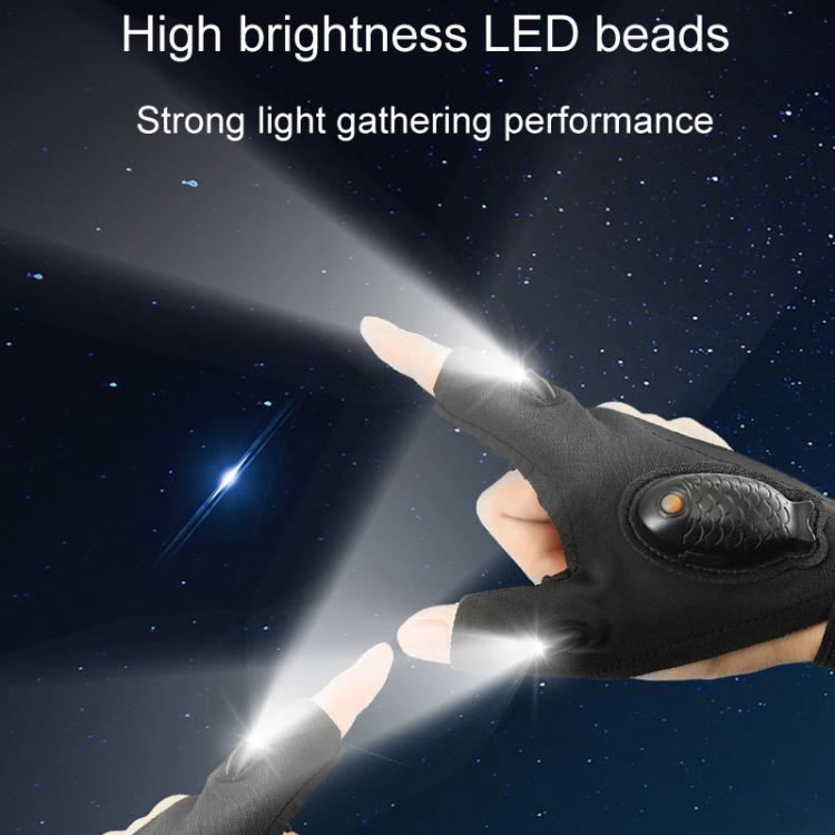 Night Riding Lighting Car Repair Fish Rechargeable LED Light Gloves, Style: Sisal Gray-Right Hand by bashfashion