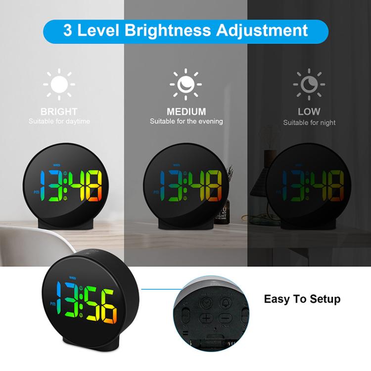 EDUP EH-8816 Simple Digital Electronic Clock Night Light Battery Plug-in Dual Power Mode Alarm Clock(Black Case Colorful Letter) by EDUP