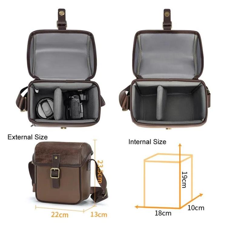 Cwatcun D185 Medium Shoulder Leisure Camera Bag Vintage PU Waterproof Micro SLR Camera Storage Bag(Brown) by Cwatcun