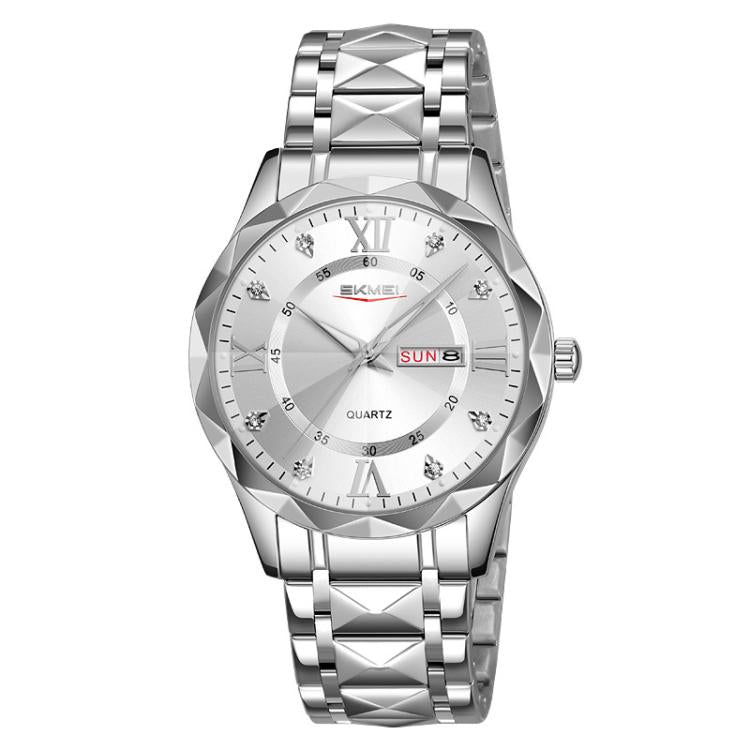 SKMEI Business Casual Watches Diamond Case Luminous Waterproof Quartz Watch, Style: Men Silver Case Silver Dial by SKMEI