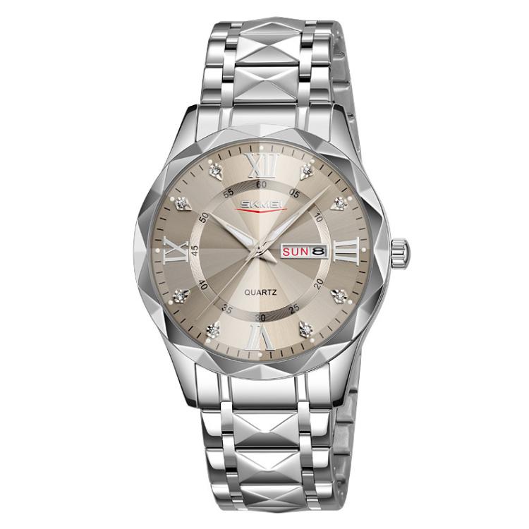 SKMEI Business Casual Watches Diamond Case Luminous Waterproof Quartz Watch, Style: Men Silver Case Gray Dial by SKMEI