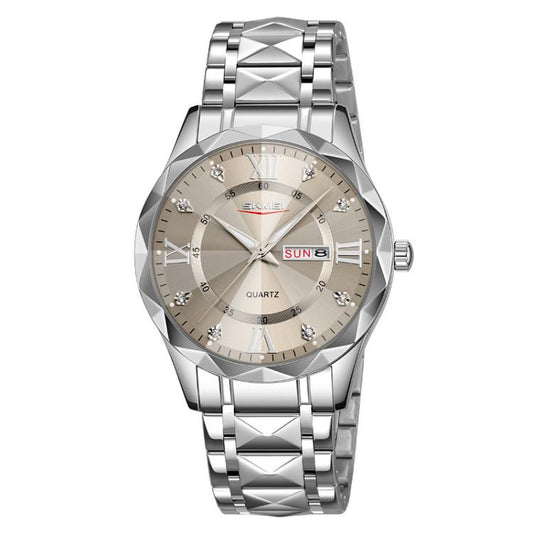 SKMEI Business Casual Watches Diamond Case Luminous Waterproof Quartz Watch, Style: Men Silver Case Gray Dial by SKMEI
