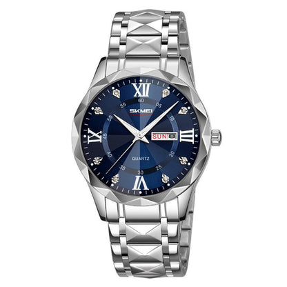 SKMEI Business Casual Watches Diamond Case Luminous Waterproof Quartz Watch, Style: Men Silver Case Blue Dial by SKMEI