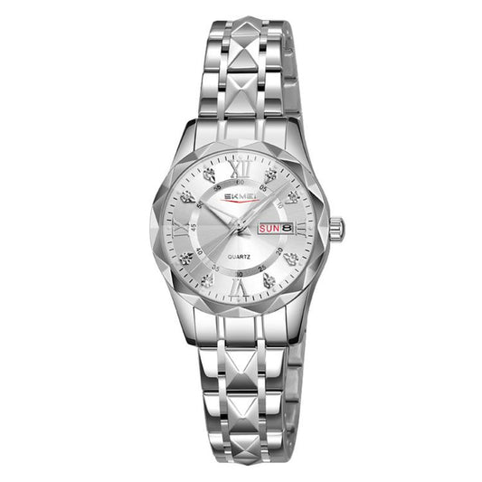 SKMEI Business Casual Watches Diamond Case Luminous Waterproof Quartz Watch, Style: Women Silver Case Silver Dial by SKMEI