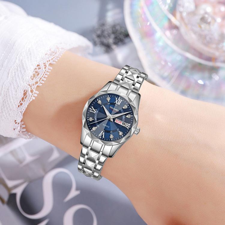 SKMEI Business Casual Watches Diamond Case Luminous Waterproof Quartz Watch, Style: Men Silver Case Blue Dial by SKMEI