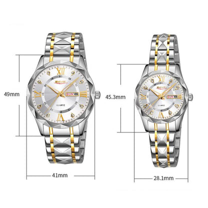 SKMEI Business Casual Watches Diamond Case Luminous Waterproof Quartz Watch, Style: Men Silver Gold Strap Silver Dial by SKMEI
