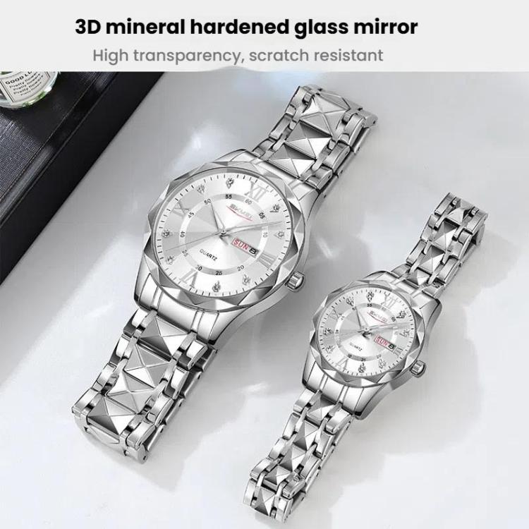 SKMEI Business Casual Watches Diamond Case Luminous Waterproof Quartz Watch, Style: Men Silver Case Silver Dial by SKMEI