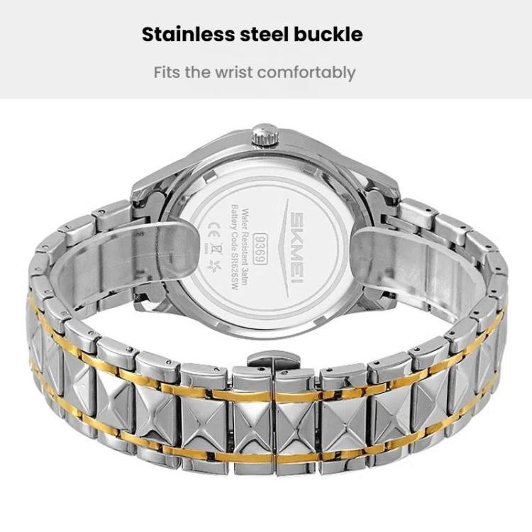 SKMEI Business Casual Watches Diamond Case Luminous Waterproof Quartz Watch, Style: Men Silver Gold Strap Silver Dial by SKMEI