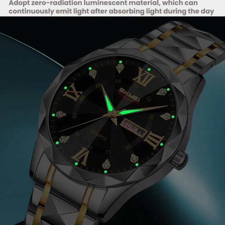 SKMEI Business Casual Watches Diamond Case Luminous Waterproof Quartz Watch, Style: Men Silver Gold Strap Green Dial by SKMEI