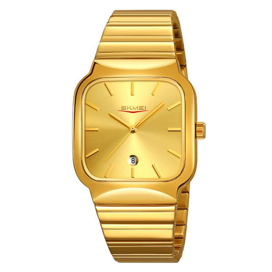 SKMEI 9361 Steel Strap Textured Dial Watch Business Casual Square Quartz Watch, Style: Gold Case Gold Dial by SKMEI