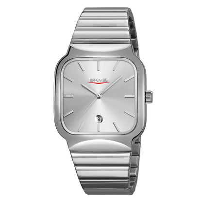 SKMEI 9361 Steel Strap Textured Dial Watch Business Casual Square Quartz Watch, Style: Silver Case Silver Dial by SKMEI