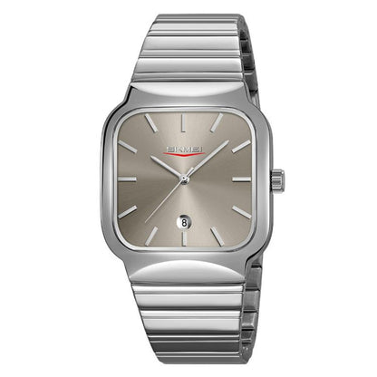 SKMEI 9361 Steel Strap Textured Dial Watch Business Casual Square Quartz Watch, Style: Silver Case Gray Dial by SKMEI
