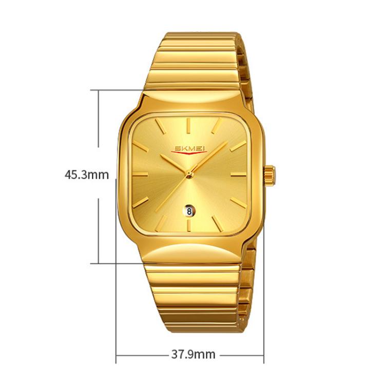 SKMEI 9361 Steel Strap Textured Dial Watch Business Casual Square Quartz Watch, Style: Gold Case Gold Dial by SKMEI