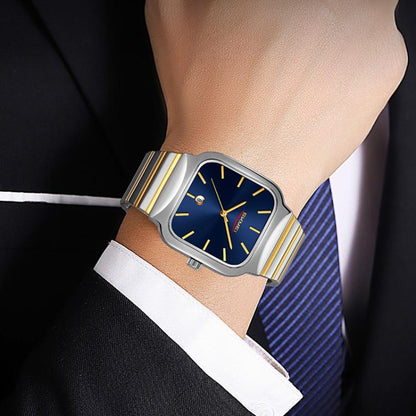 SKMEI 9361 Steel Strap Textured Dial Watch Business Casual Square Quartz Watch, Style: Gold Case Gold Dial by SKMEI