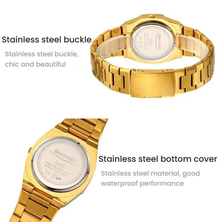 SKMEI 2479 Men Business Casual Multi-Function Chronograph Electronic Watch(Gold) by SKMEI