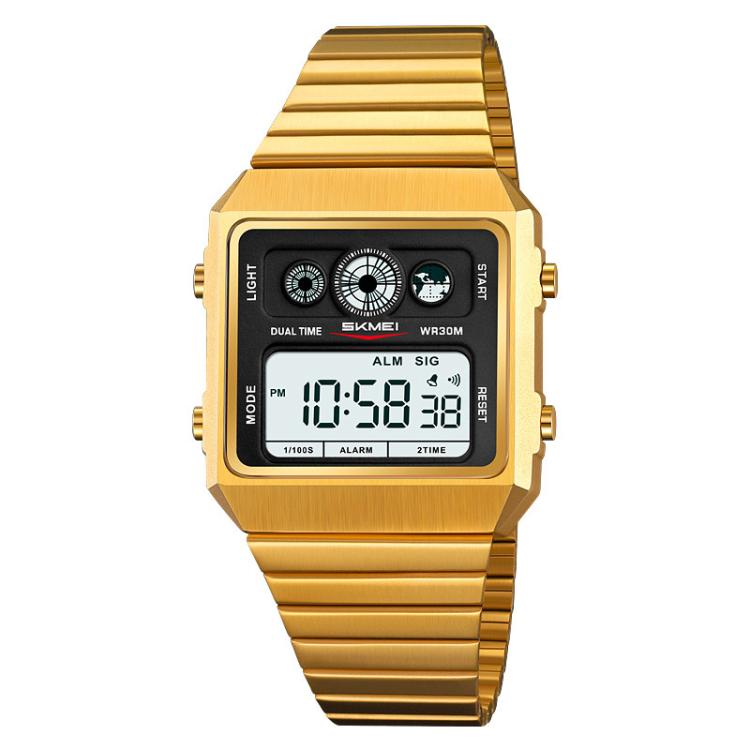 SKMEI 2450 Men Business Multifunctional Watch Casual Waterproof Square Electronic Watch(Gold) by SKMEI