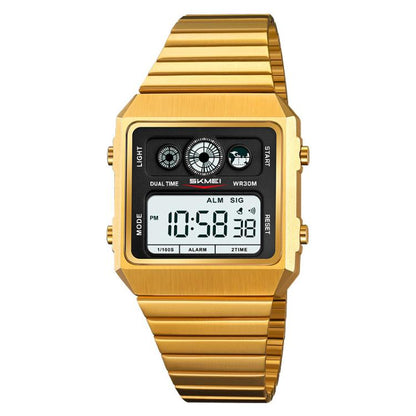 SKMEI 2450 Men Business Multifunctional Watch Casual Waterproof Square Electronic Watch(Gold) by SKMEI