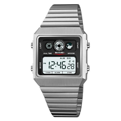 SKMEI 2450 Men Business Multifunctional Watch Casual Waterproof Square Electronic Watch(Silver) by SKMEI