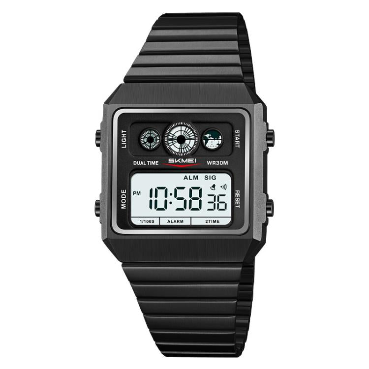 SKMEI 2450 Men Business Multifunctional Watch Casual Waterproof Square Electronic Watch(Black) by SKMEI