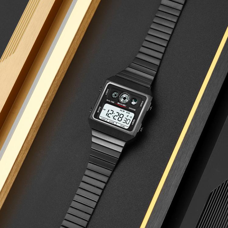 SKMEI 2450 Men Business Multifunctional Watch Casual Waterproof Square Electronic Watch(Black) by SKMEI