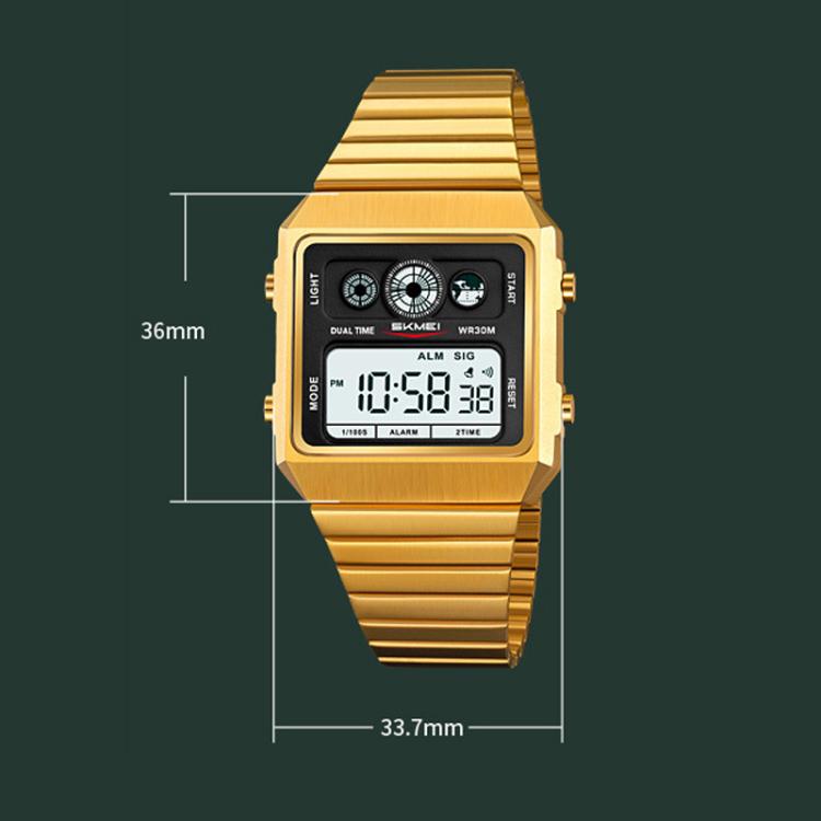 SKMEI 2450 Men Business Multifunctional Watch Casual Waterproof Square Electronic Watch(Gold) by SKMEI