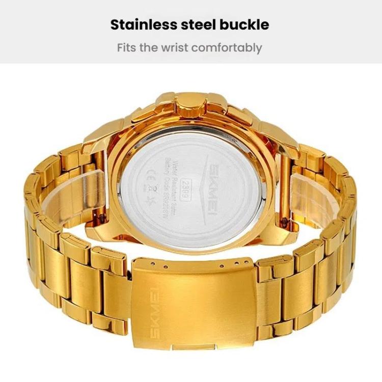 SKMEI 2399 Three-eye Six-pin Steel Band Quartz Watch Men Business Casual Watch(Gold) by SKMEI