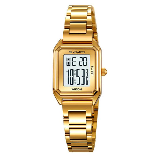 SKMEI 2493 Small Women Electronic Watch Square Steel Strap Watch, Style: Gold Case White by SKMEI
