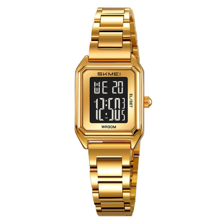 SKMEI 2493 Small Women Electronic Watch Square Steel Strap Watch, Style: Gold Case Black by SKMEI