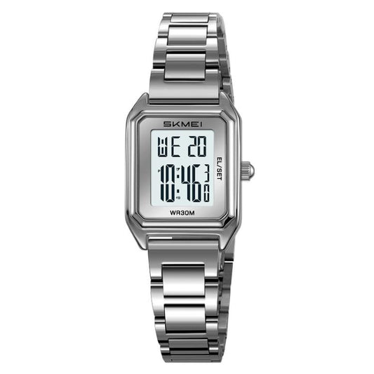 SKMEI 2493 Small Women Electronic Watch Square Steel Strap Watch, Style: Silver Case White by SKMEI