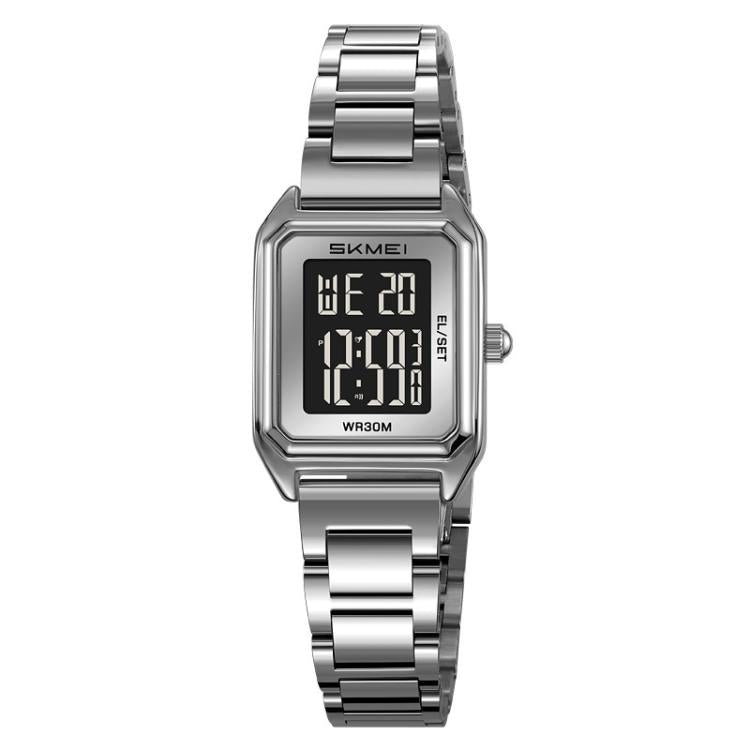 SKMEI 2493 Small Women Electronic Watch Square Steel Strap Watch, Style: Silver Case Black by SKMEI
