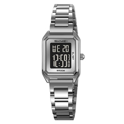 SKMEI 2493 Small Women Electronic Watch Square Steel Strap Watch, Style: Silver Case Black by SKMEI