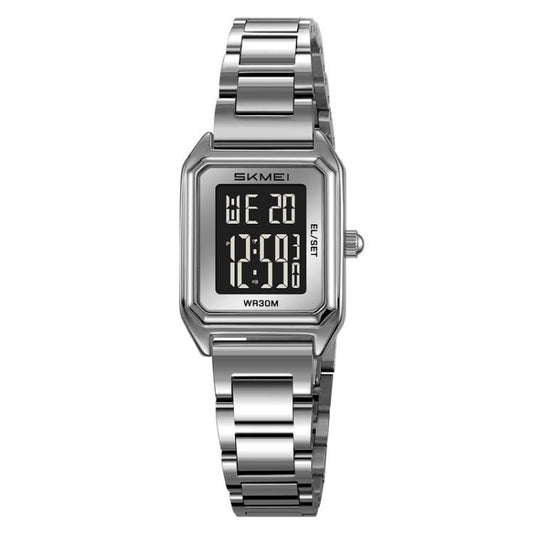 SKMEI 2493 Small Women Electronic Watch Square Steel Strap Watch, Style: Silver Case Black by SKMEI