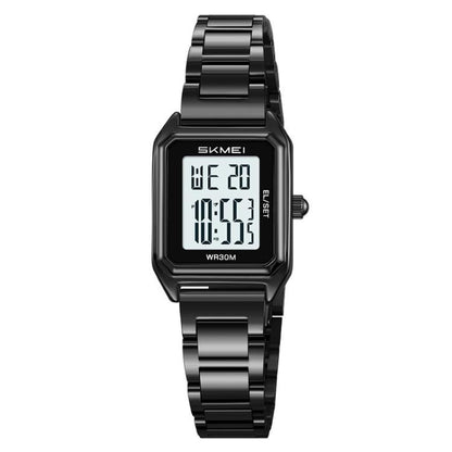 SKMEI 2493 Small Women Electronic Watch Square Steel Strap Watch, Style: Black Case White by SKMEI