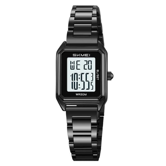 SKMEI 2493 Small Women Electronic Watch Square Steel Strap Watch, Style: Black Case White by SKMEI